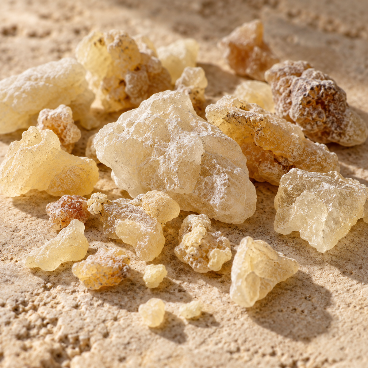 Close-up of natural frankincense texture and colour variation
