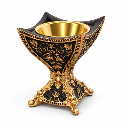 Heritage ceramic incense burner in Black & Gold, angled view with removable metal bowl