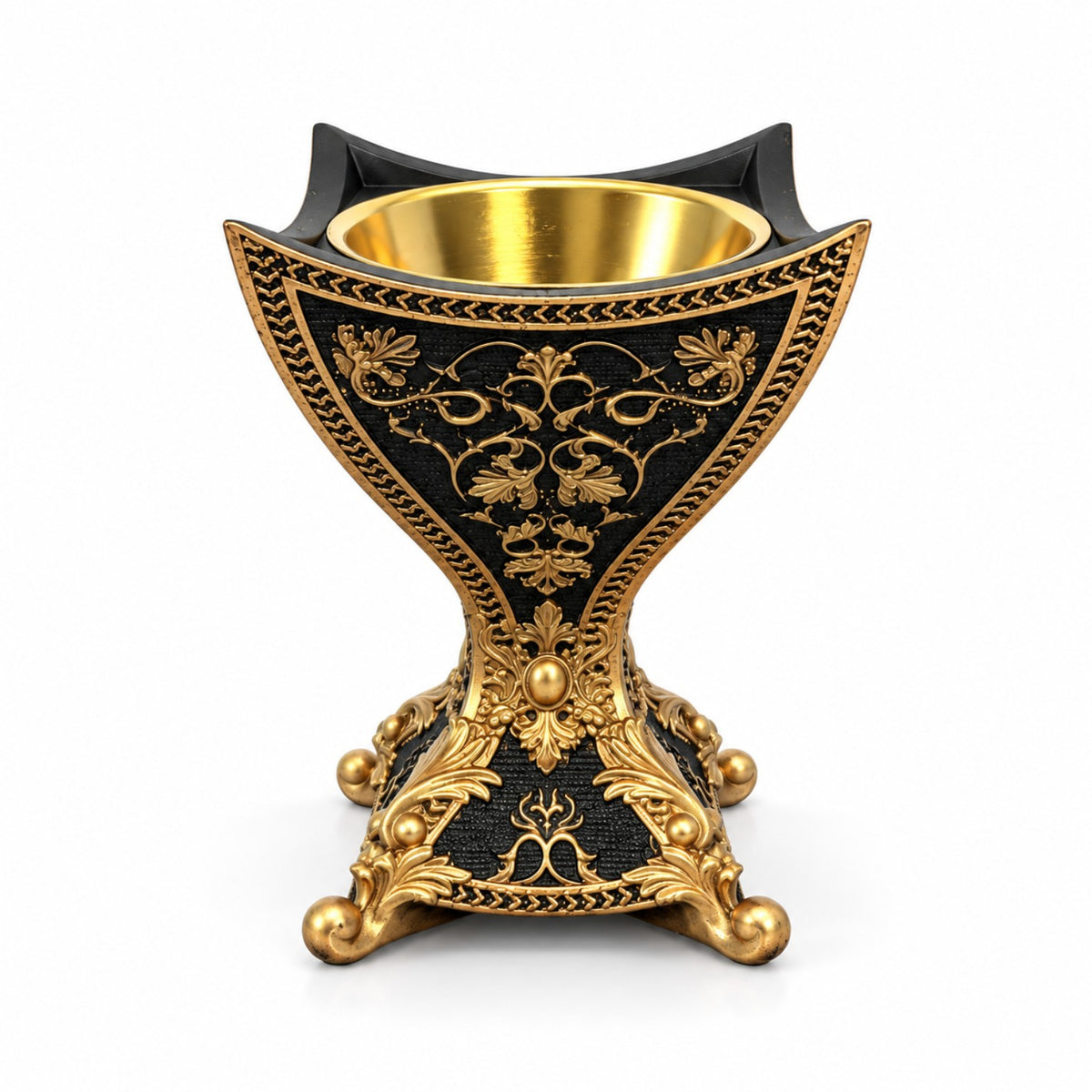 Heritage ceramic incense burner in Black & Gold, front view with removable metal bowl