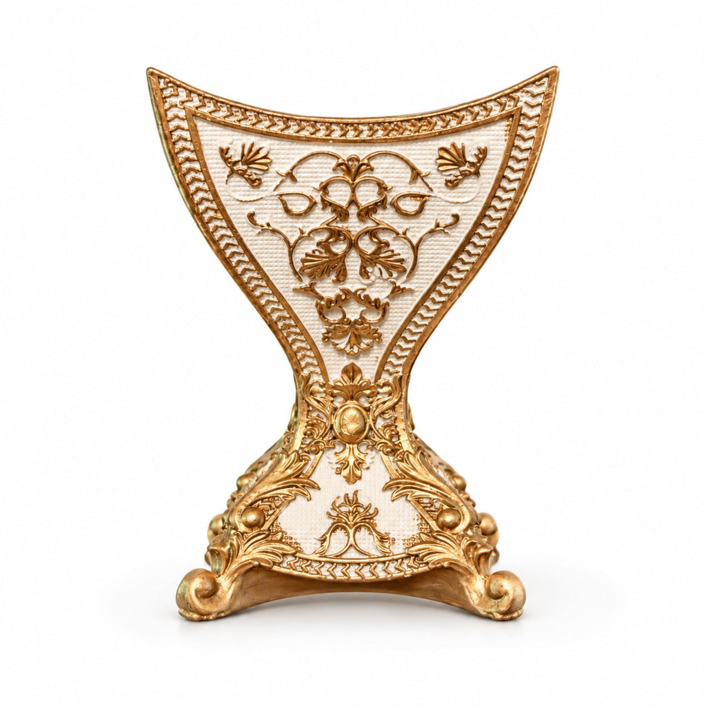 Heritage ceramic incense burner in White & Gold, side view of floral gold detailing