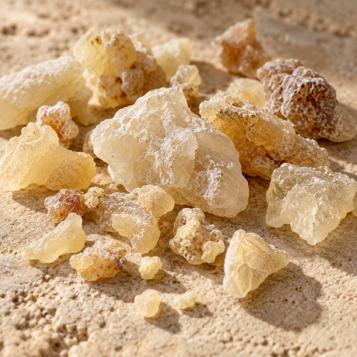 Close-up of natural frankincense texture and colour variation