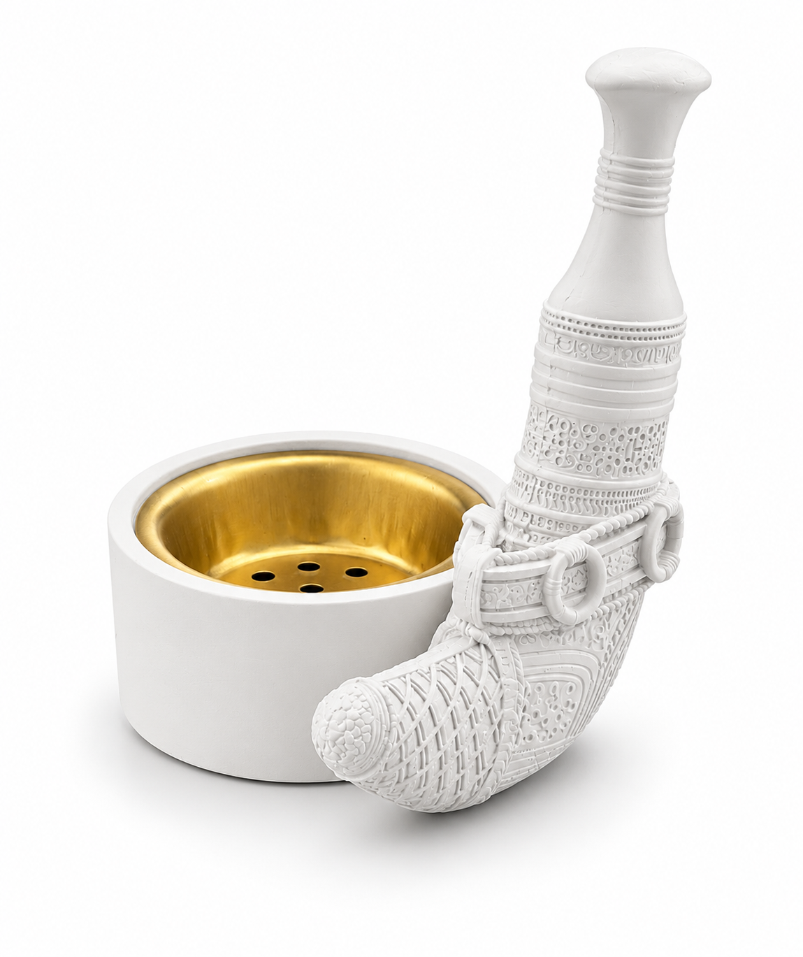 Angled view of the white khanjar incense burner