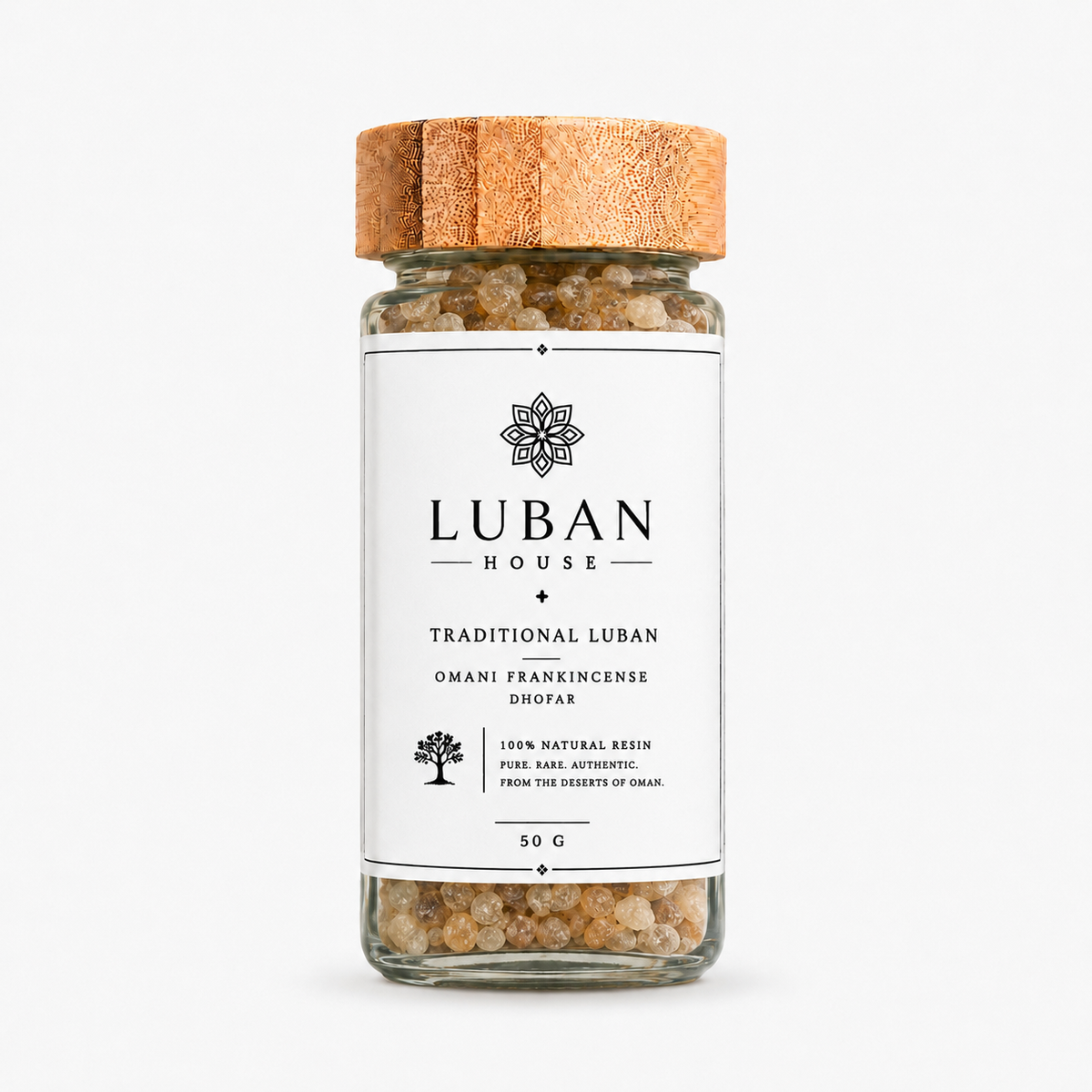 Luban House Traditional Luban 50 g jar with white product label and bamboo lid