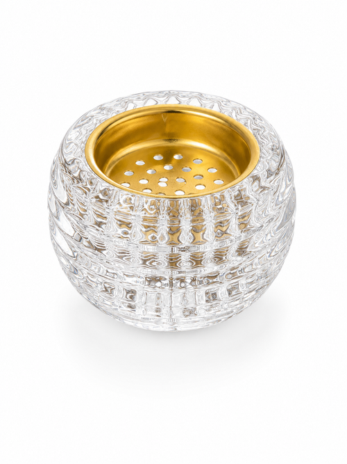 Honeycomb glass incense burner with gold-toned charcoal holder